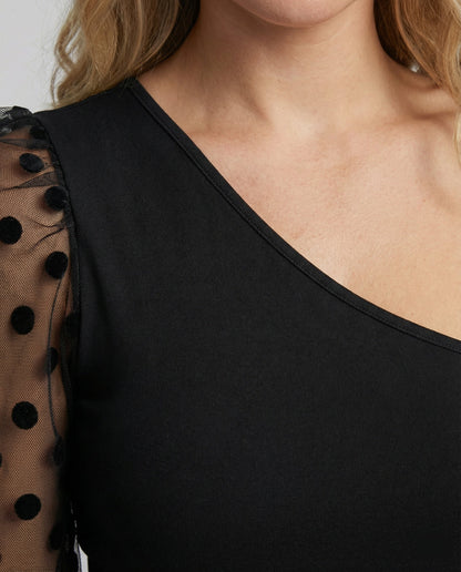 Damen Bodysuit Asymmetrisch Puffärmel Eleganz