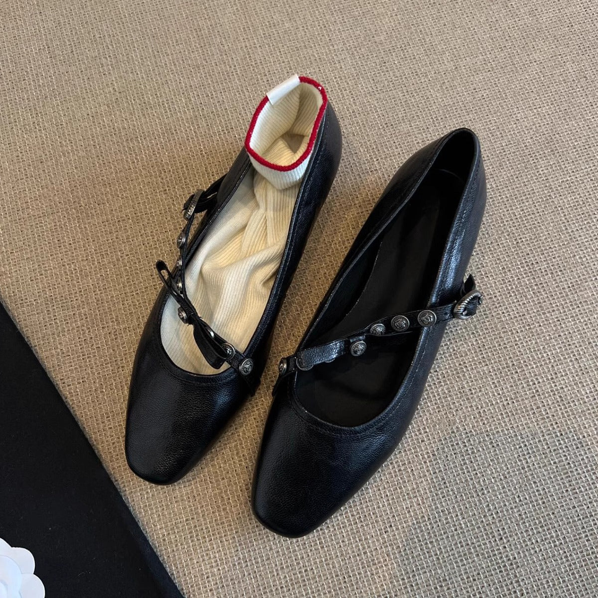 Damen Ballerinas Weich Leder Riemen