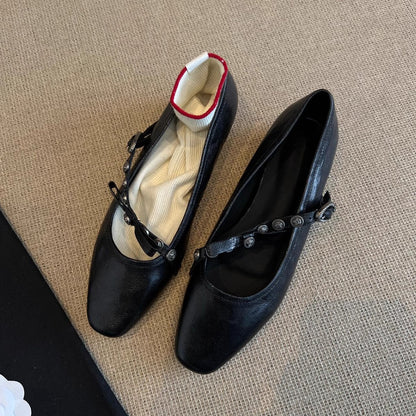 Damen Ballerinas Weich Leder Riemen