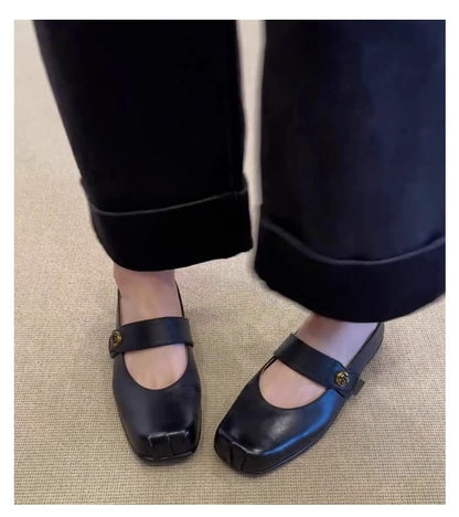 Damen Ballerinas Breiter Riemen