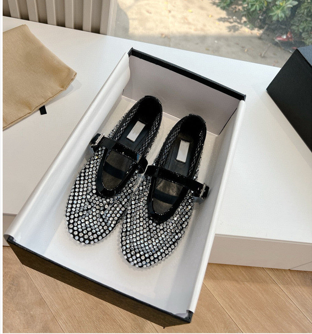Damen Ballerinas Glitzer Schuhe Strass Dekoration