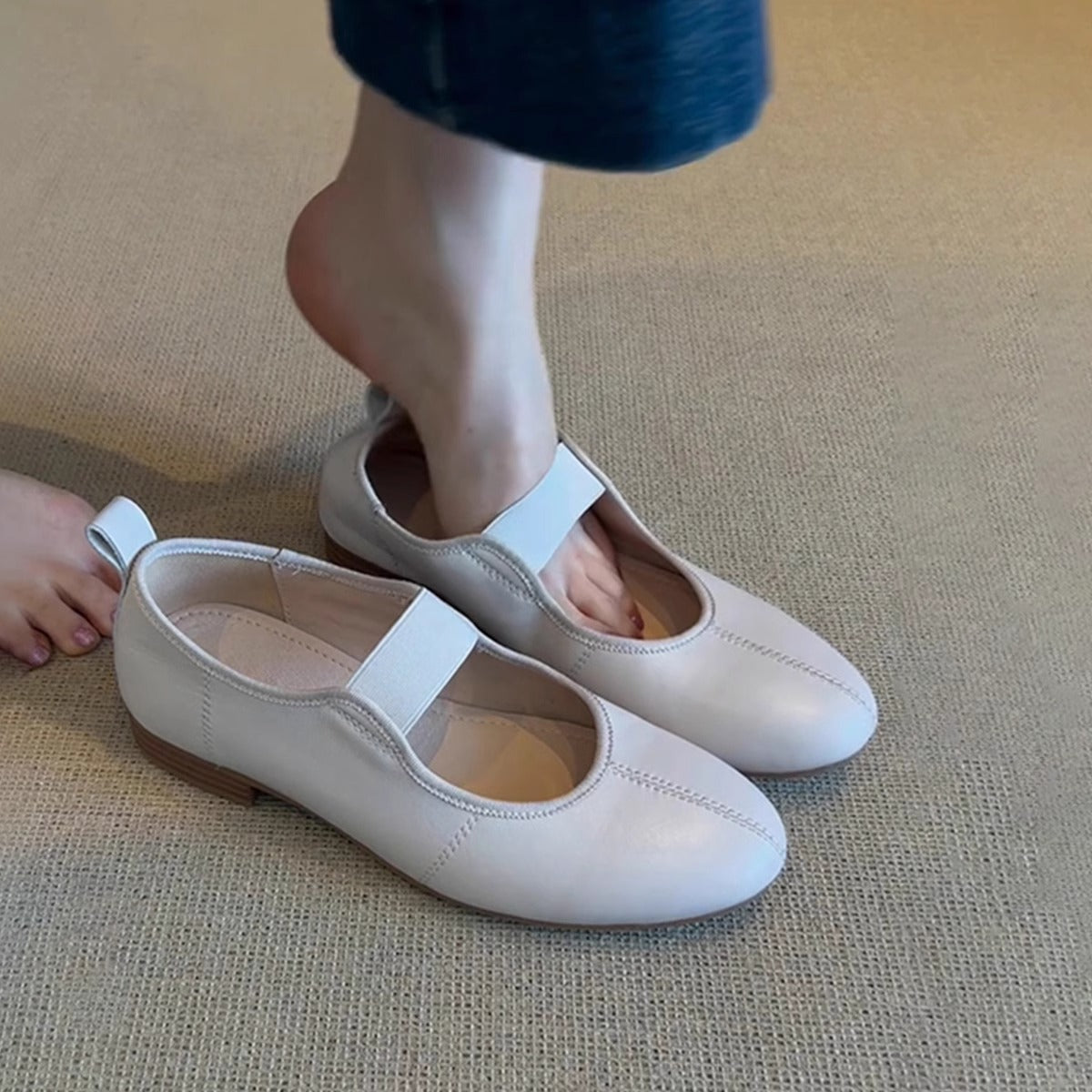 Damen Ballerinas Elastisches Leder Bequem Schwarz - Norvielle