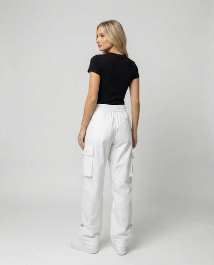 Damen Cargo-Hose Weite Bein Elastischer Bund Große Taschen