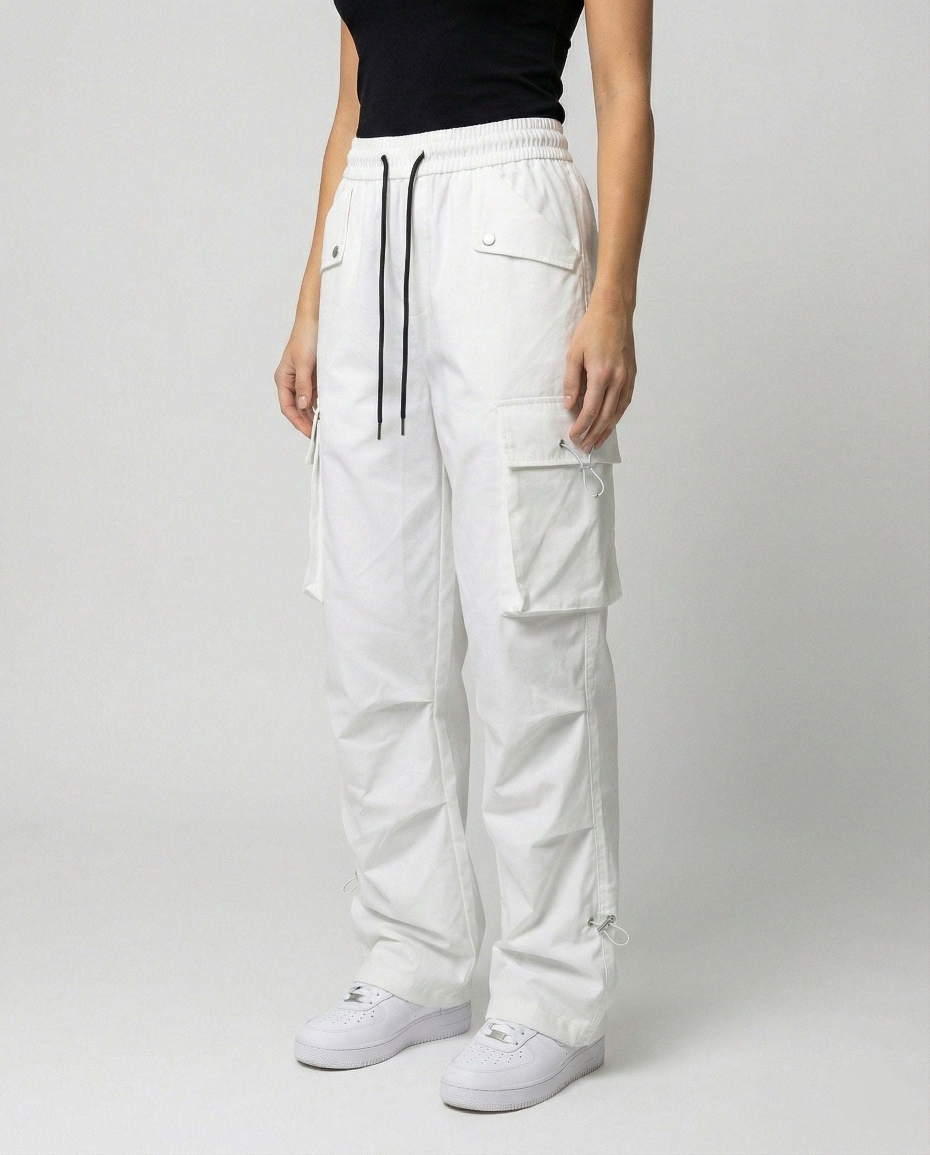 Damen Cargo-Hose Weite Bein Elastischer Bund Große Taschen - Norvielle