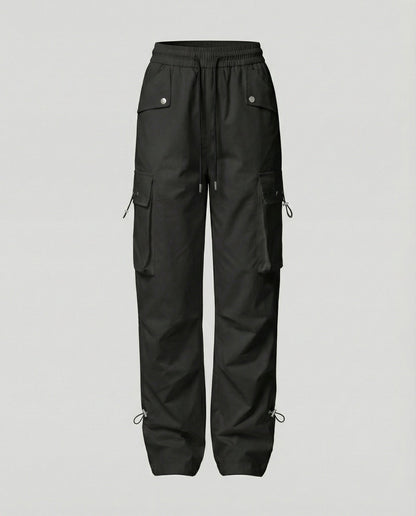 Damen Cargo-Hose Weite Bein Elastischer Bund Große Taschen