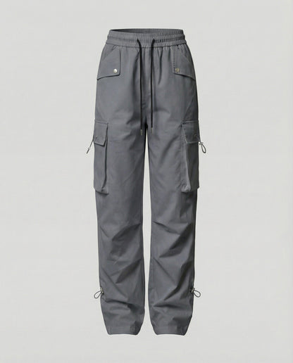 Damen Cargo-Hose Weite Bein Elastischer Bund Große Taschen
