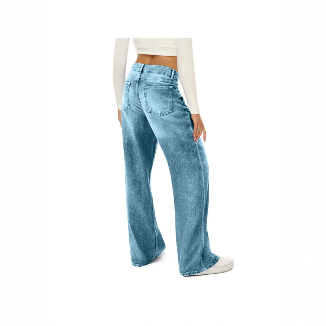 Damen Hochtaillierte Jeans Weite Bein mit Nähten