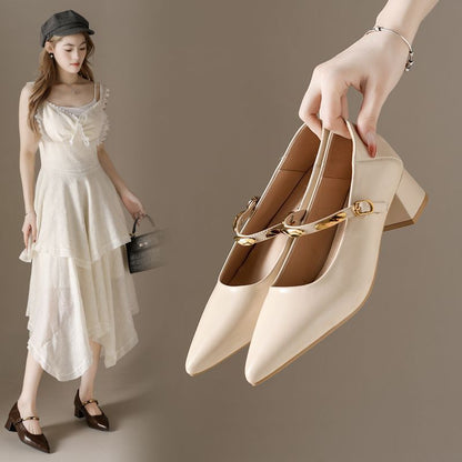 Damen Pumps Blockabsatz Kettenriemen Elegant