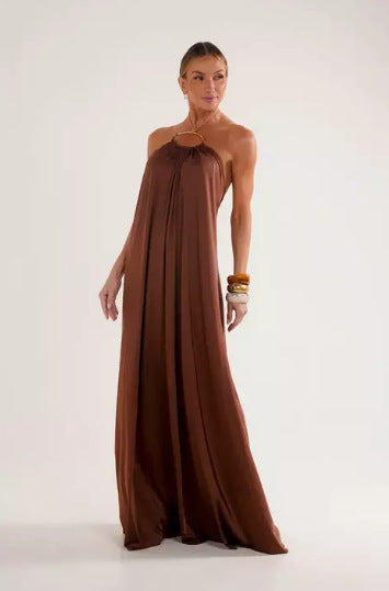 Elegantes Damen Abendkleid Lang Halsband