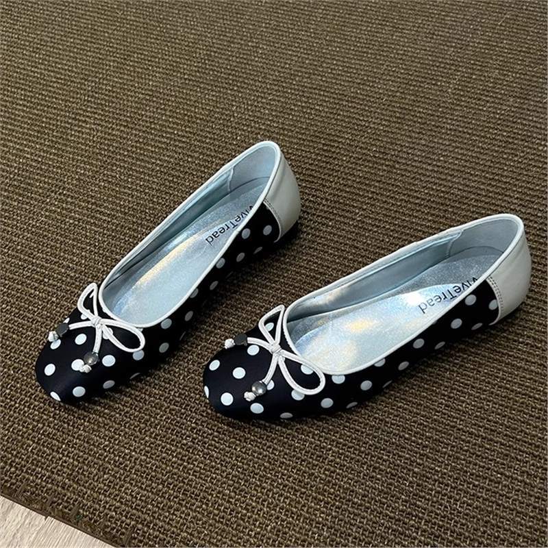Damen Ballerinas Schleifenverschluss Punktmuster