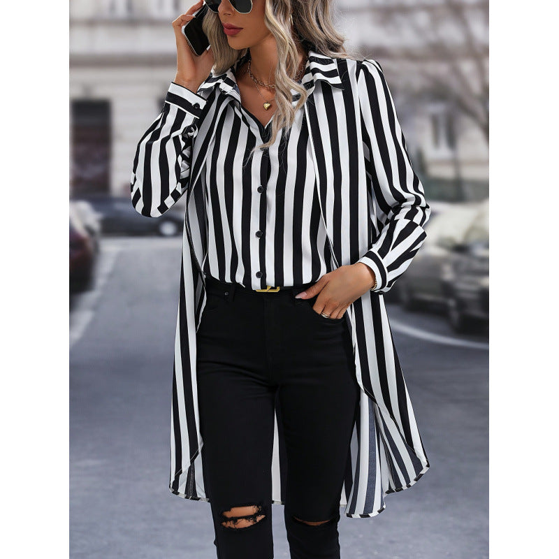 Damen Langarmbluse Streifenmuster Asymmetrisch - Norvielle
