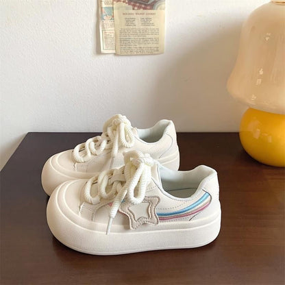 Damen Sneaker mit Sternen Motiv Komfort Plateau Schuhe