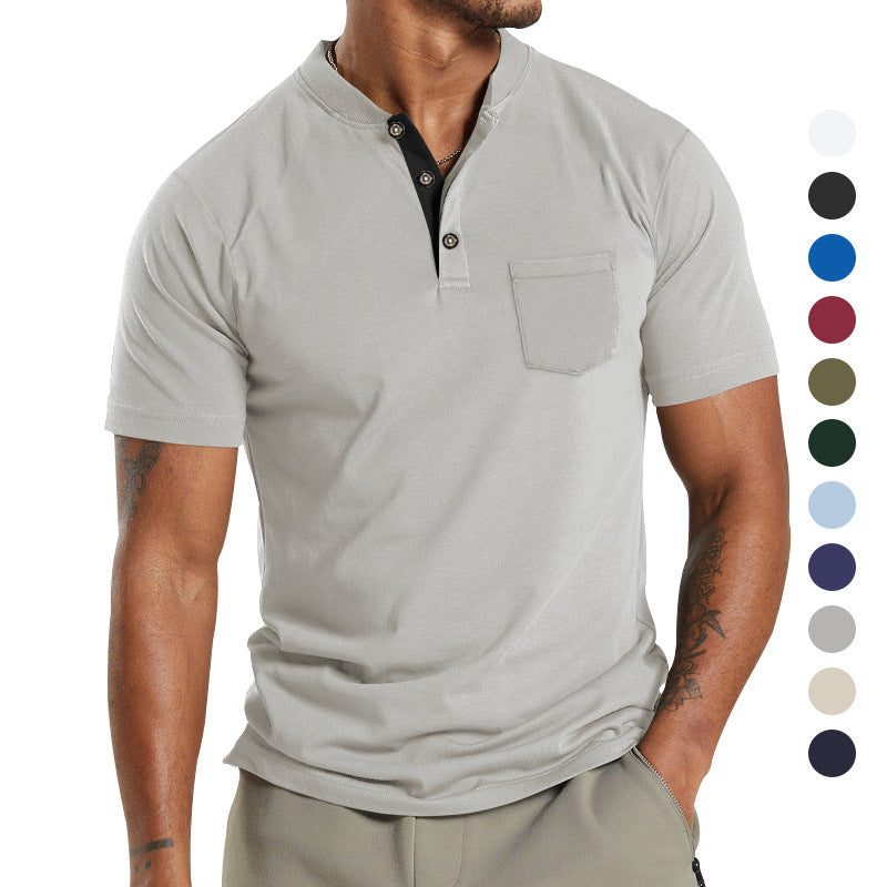 Herren T-Shirt Kurzarm mit Brusttasche Moderner Kragen