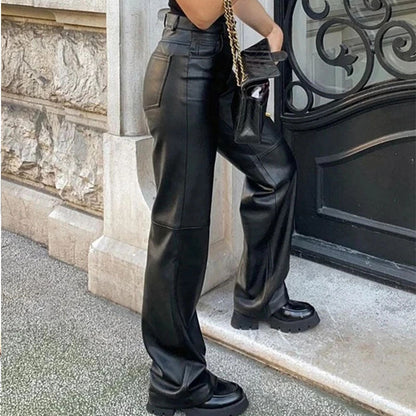 Damen Kunstlederhose Weitbein Elegant