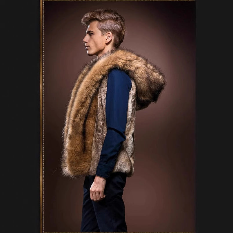 Herren Kunstpelzweste Elegante Tiefe Kragen
