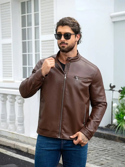 Herren Lederjacke Reißverschluss Ledermantel