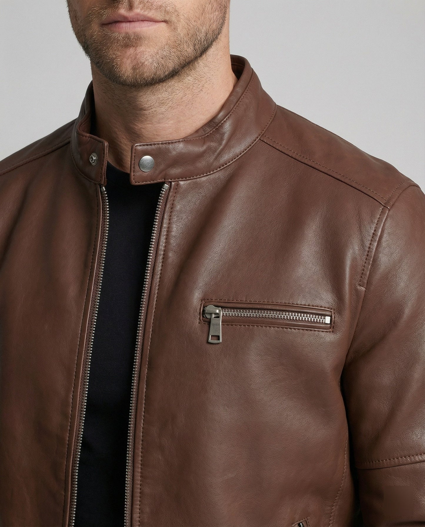 Herren Lederjacke Reißverschluss Ledermantel