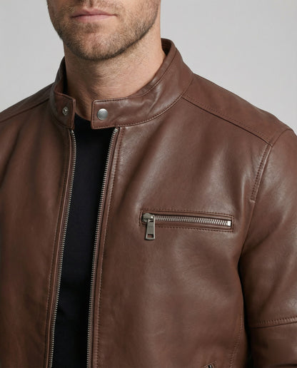 Herren Lederjacke Reißverschluss Ledermantel