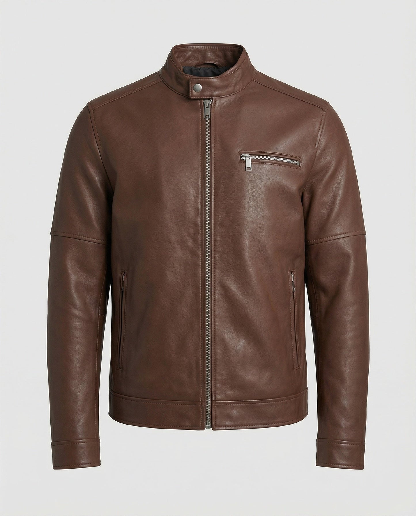 Herren Lederjacke Reißverschluss Ledermantel