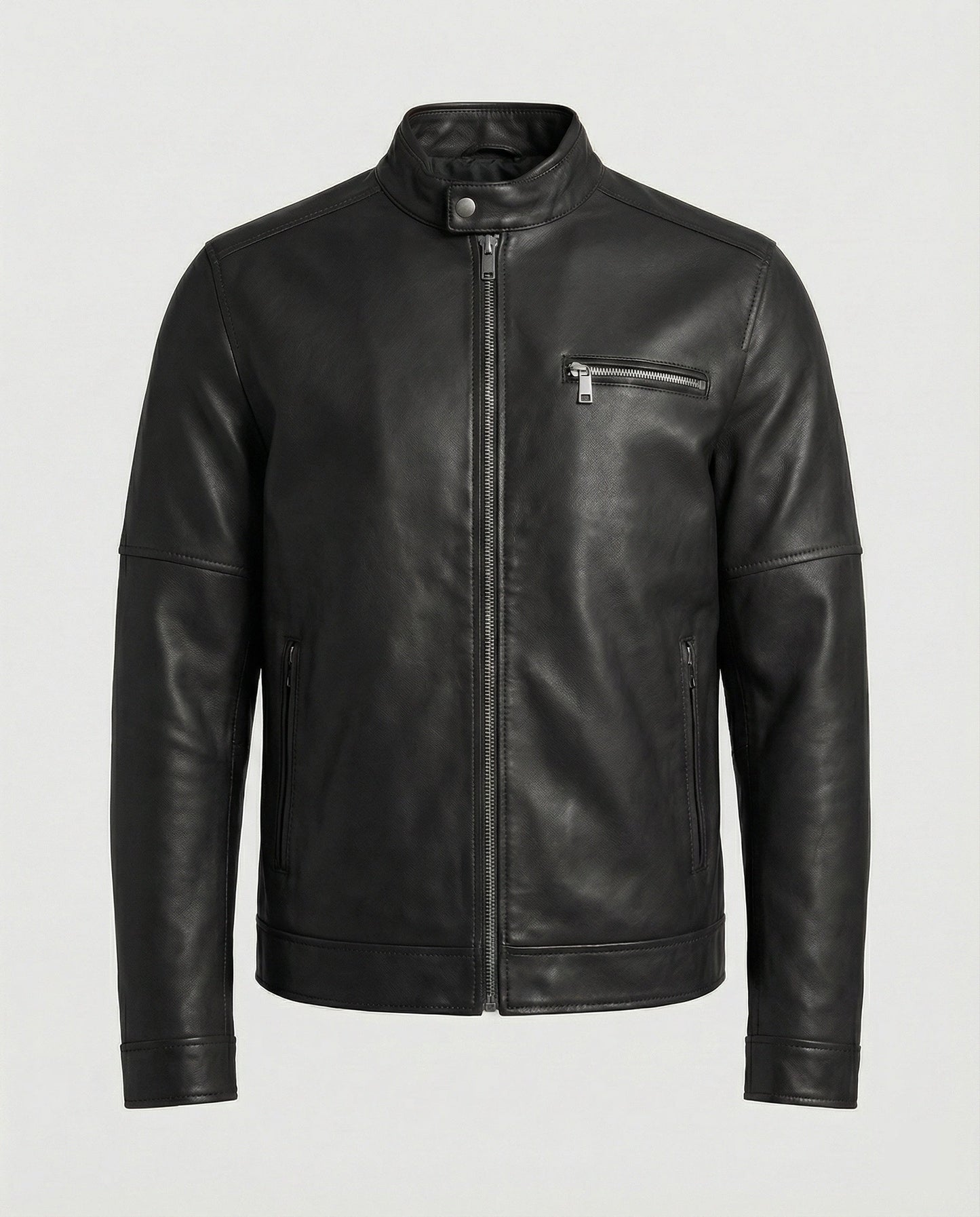 Herren Lederjacke Reißverschluss Ledermantel