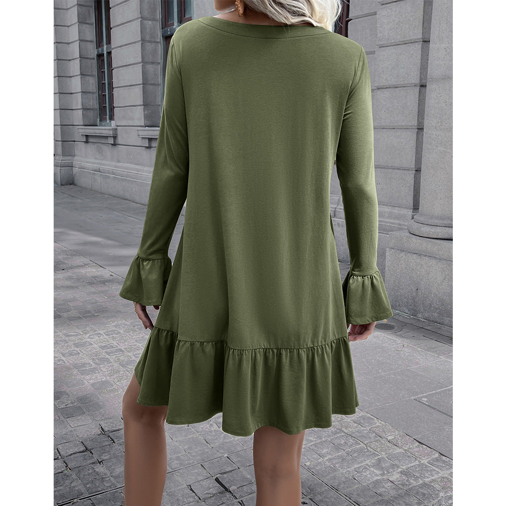 Damenkleid V-Ausschnitt Glockenärmel Elegant