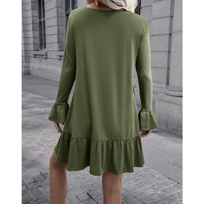 Damenkleid V-Ausschnitt Glockenärmel Elegant