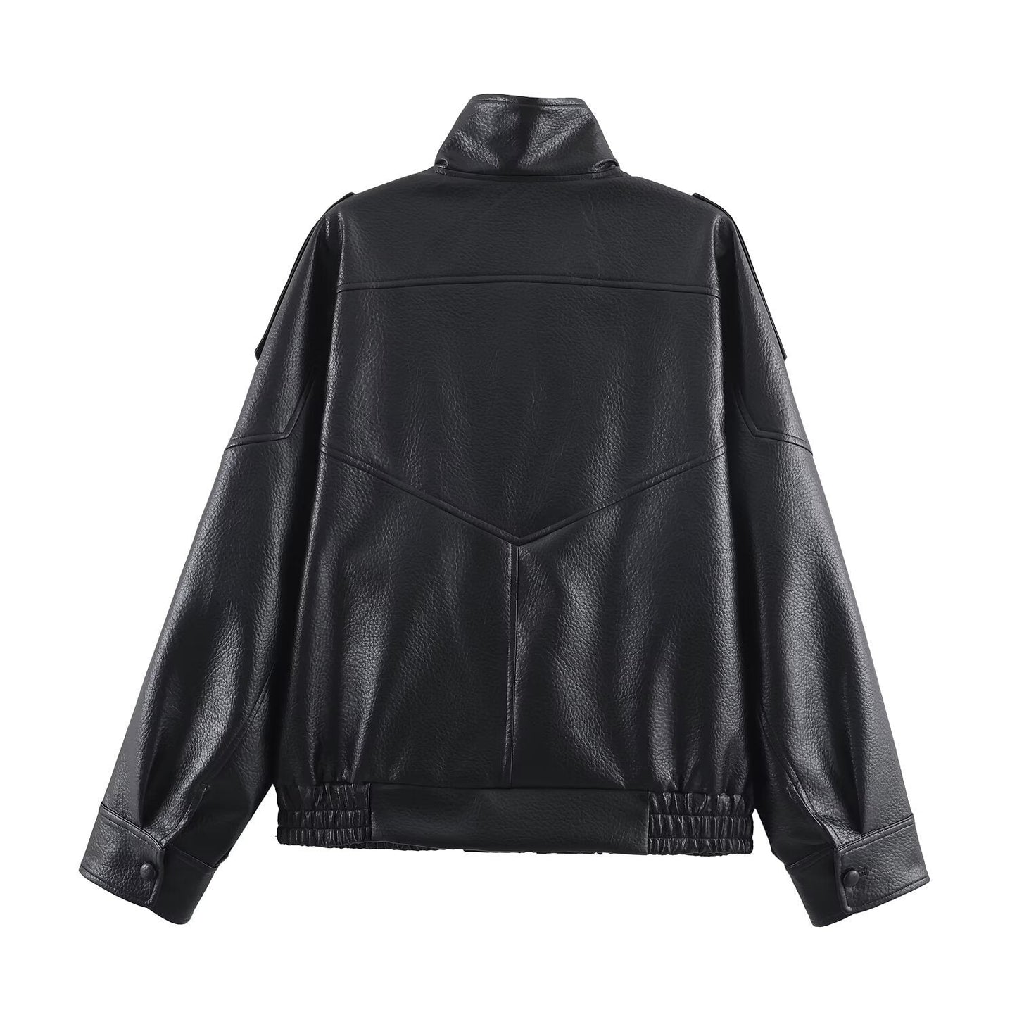 Damen Lederjacke Modern Kragen Taschen