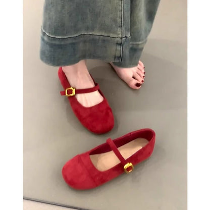 Damen Ballerinas Weiches Wildleder Mit Schnalle Modern