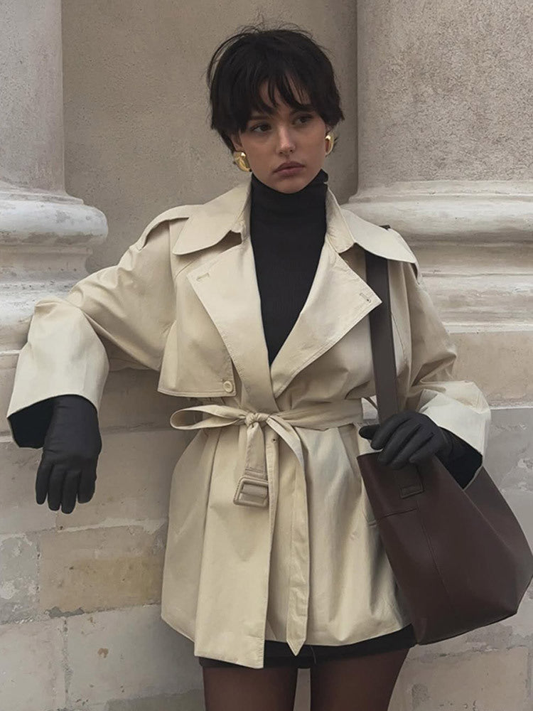 Damen Trenchcoat Kurzjacke Modern Taillengürtel