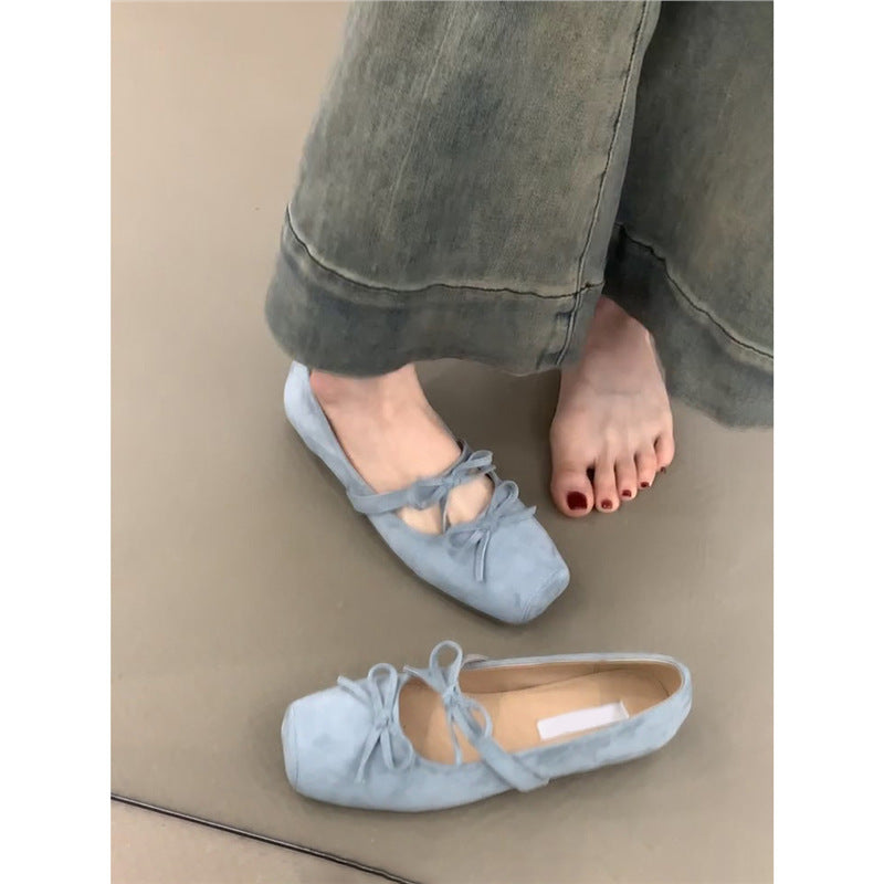 Damen Ballerinas Wildleder Elegant mit Schleife
