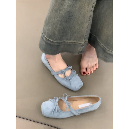 Damen Ballerinas Wildleder Elegant mit Schleife