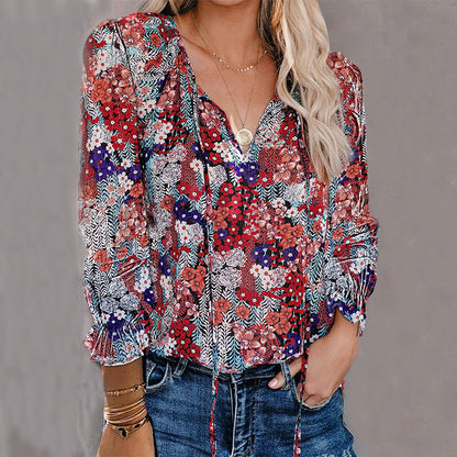 Damen Bluse mit Tierdruck Ärmel und Fransen Modern