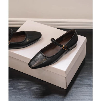 Damen Mary Jane Ballerinas Lederoptik