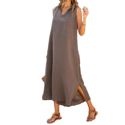 Damen Langkleid Klassisch Sommer Mit Schlitzen