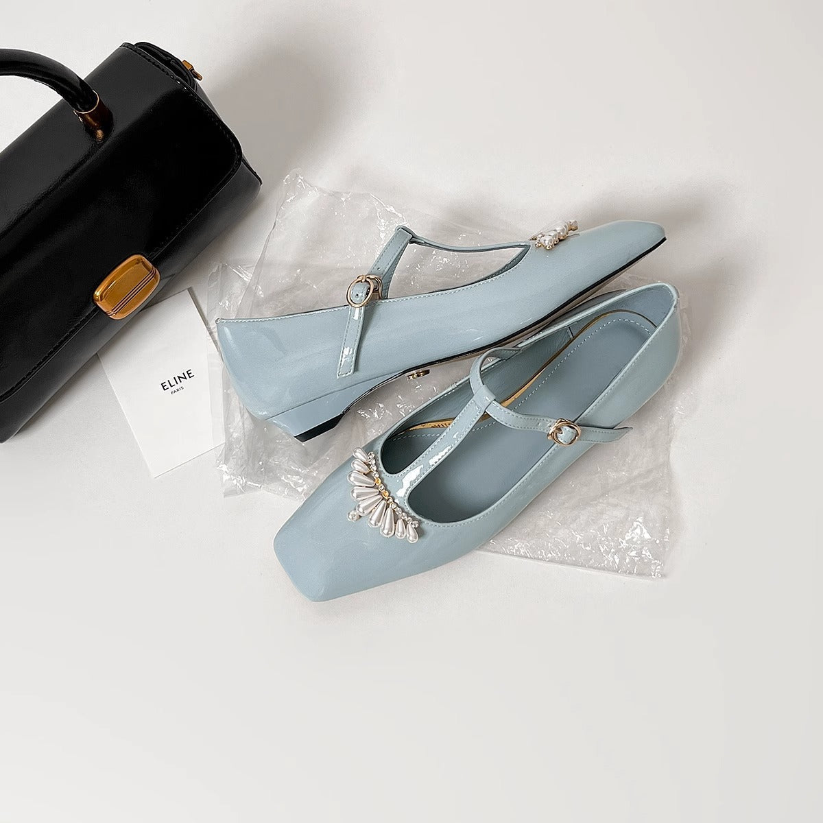 Damen Mary Jane Ballerinas Elegantes Design mit Schmuckdetail