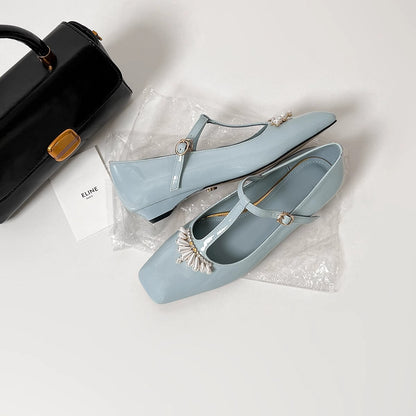 Damen Mary Jane Ballerinas Elegantes Design mit Schmuckdetail