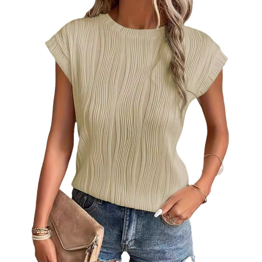 Damen Elastisch Wellenmuster Elegantes Oberteil