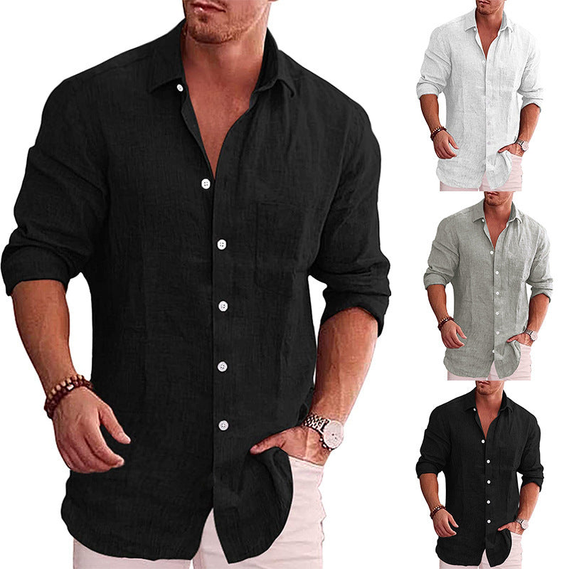 Herren Leinenhemd Rollkragen Lässig Beige Sommer - Norvielle