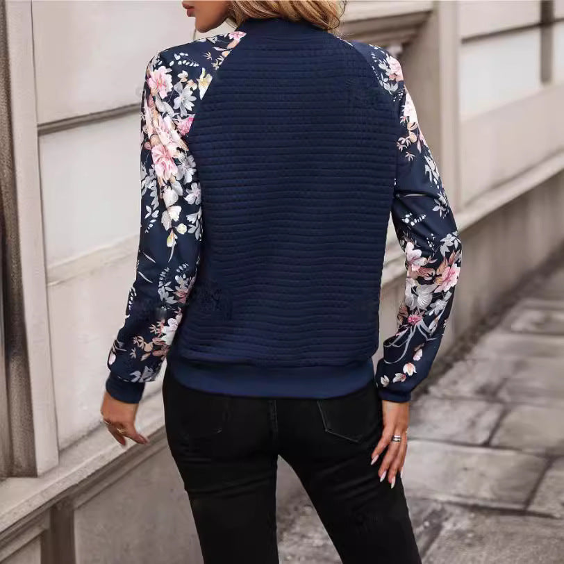 Damen Gepolsterte Jacke Blumenmuster Reißverschluss