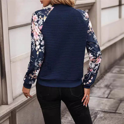 Damen Gepolsterte Jacke Blumenmuster Reißverschluss