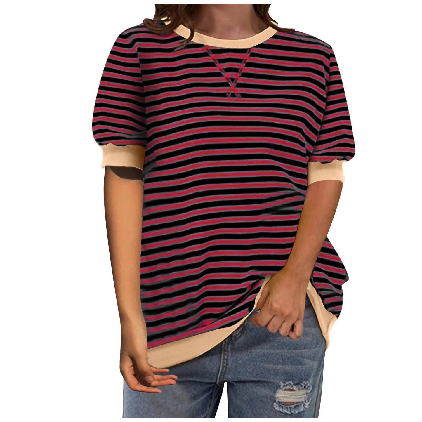 Damen Streifenshirt Lässig Modern Baumwolle