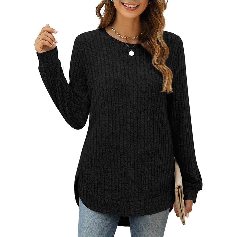 Damen Pullover Rundhals Bequem Mit Schlitzen
