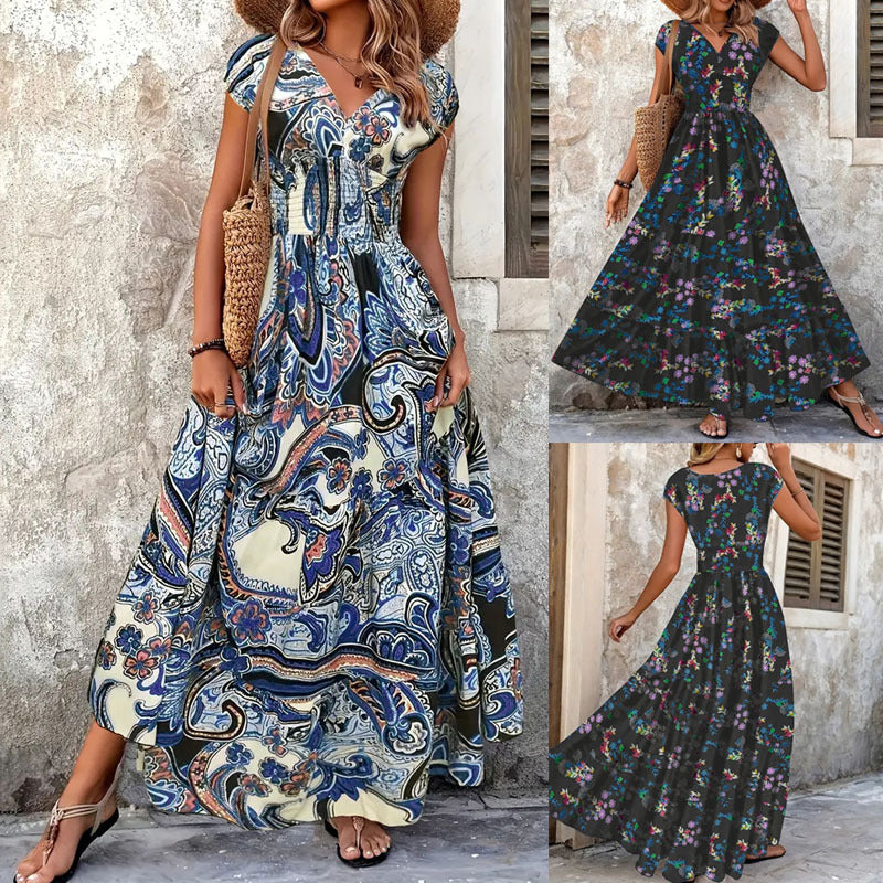 Damen Maxikleid Blumenmuster Baumwolle Schmeichelnder Schnitt - Norvielle