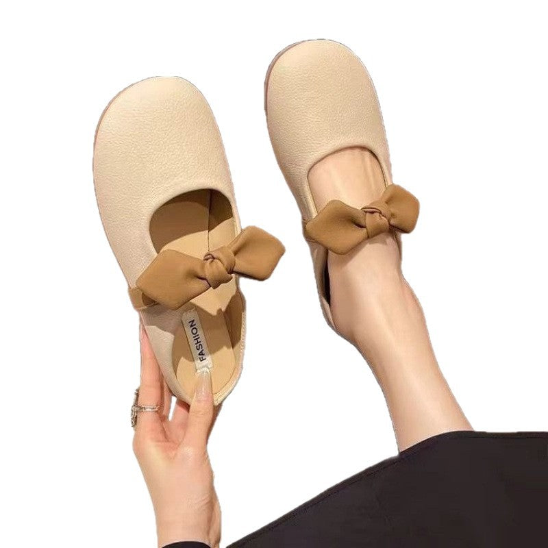 Damen Ballerinas Weiches Leder Mit Schleifen Detail