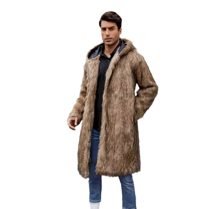 Herren Kunstfellmantel mit Kapuze Wintermantel