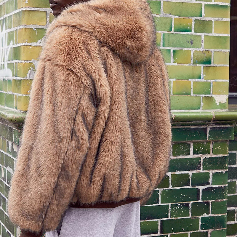 Damen Kunstpelzjacke Mit Kapuze