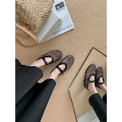 Damen Ballerinas Netzoptik Verstellbar Bequem