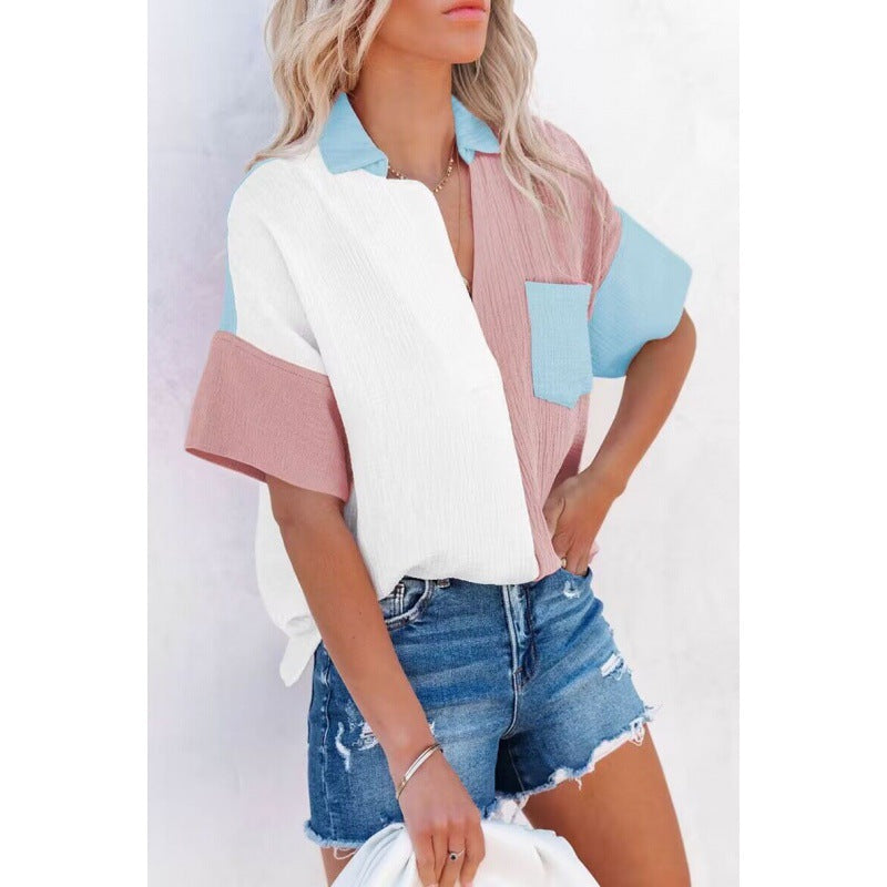 Damen Freizeithemd Patchwork-Design Bluse