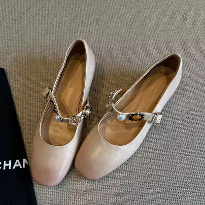 Damen Ballerinas Elegant Schmuck Riemenverschluss
