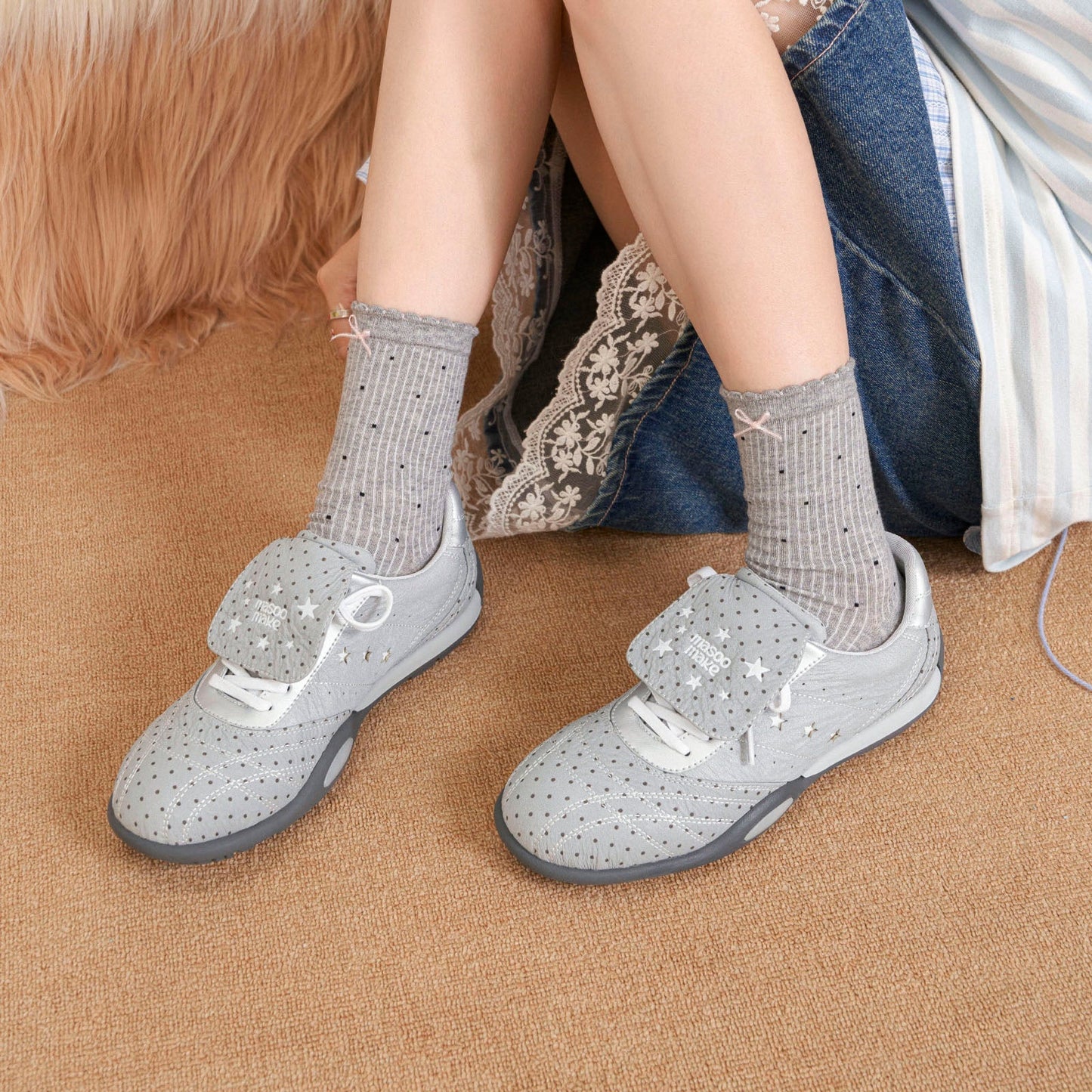 Damen Sneaker Atmungsaktives Mesh Bequem Klettverschluss